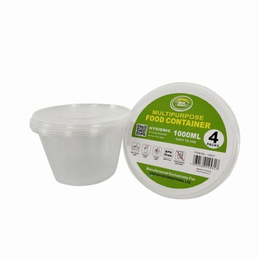 4pk Plastic Food  Container 1000mI