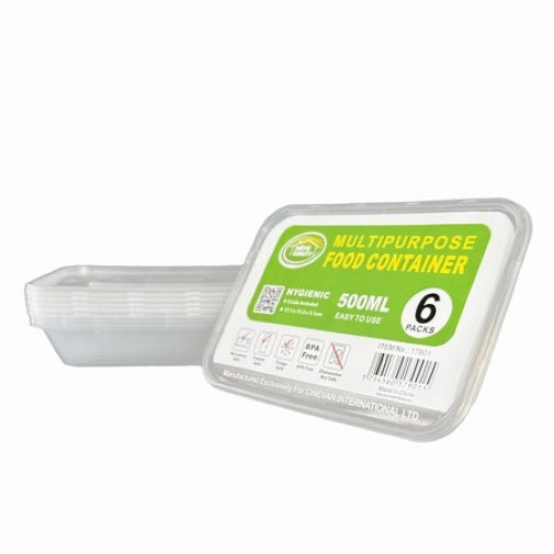 6pk Plastic Food Container 500mI