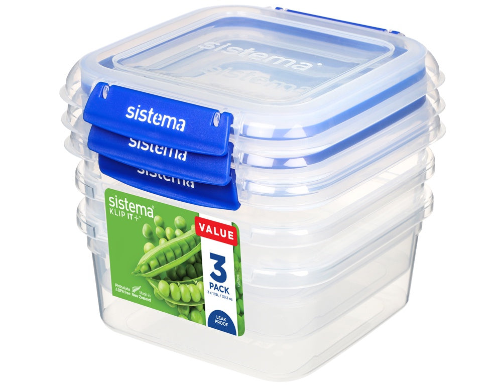 Sistema® KLIP IT PLUS™ 1.15L Square – 3 Pack