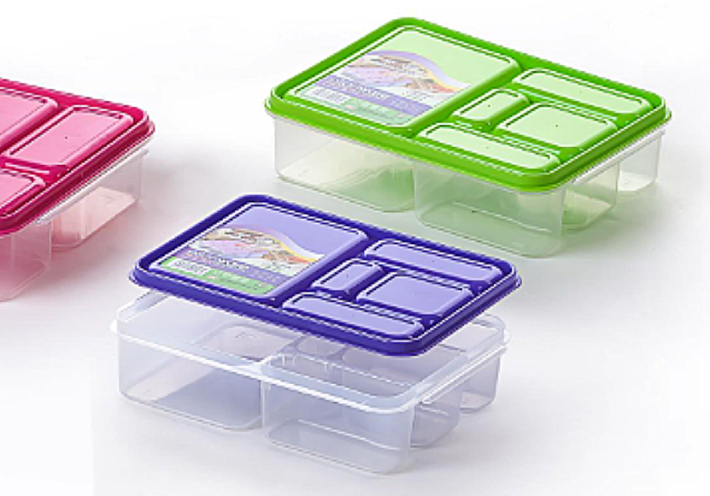 5 Section Lunch Box With Coloured Lid