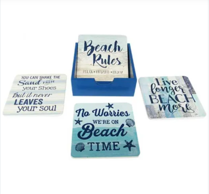 Coasters Set of 4 - Beach Rules, Square