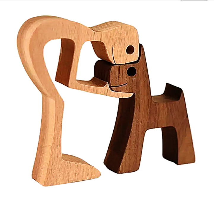 Man/Woman & Dog Wooden Statue