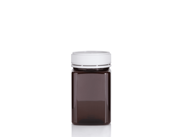 Jar PET Square 375gm/270ml Tall Amber W Lid