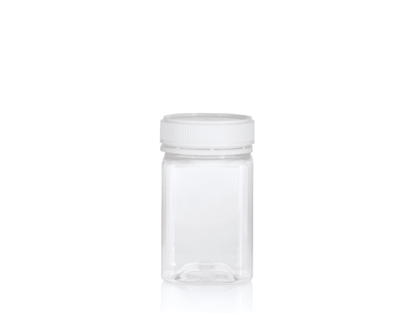Jar PET Square 375gm/270ml Tall Amber W Lid