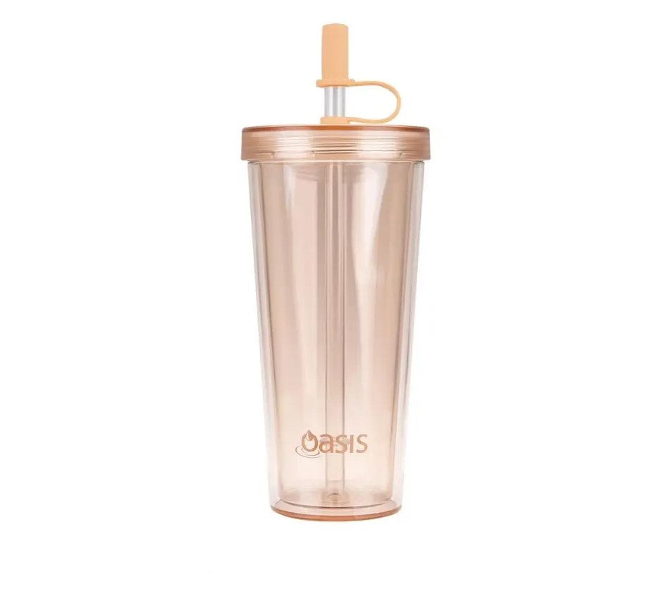 Oasis Insulated Smoothie Tumbler W/Straw 520ml Peach