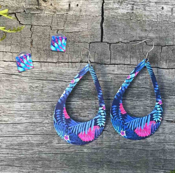 Raindrop Earring Set, S/Steel Studs, Tribal Earth