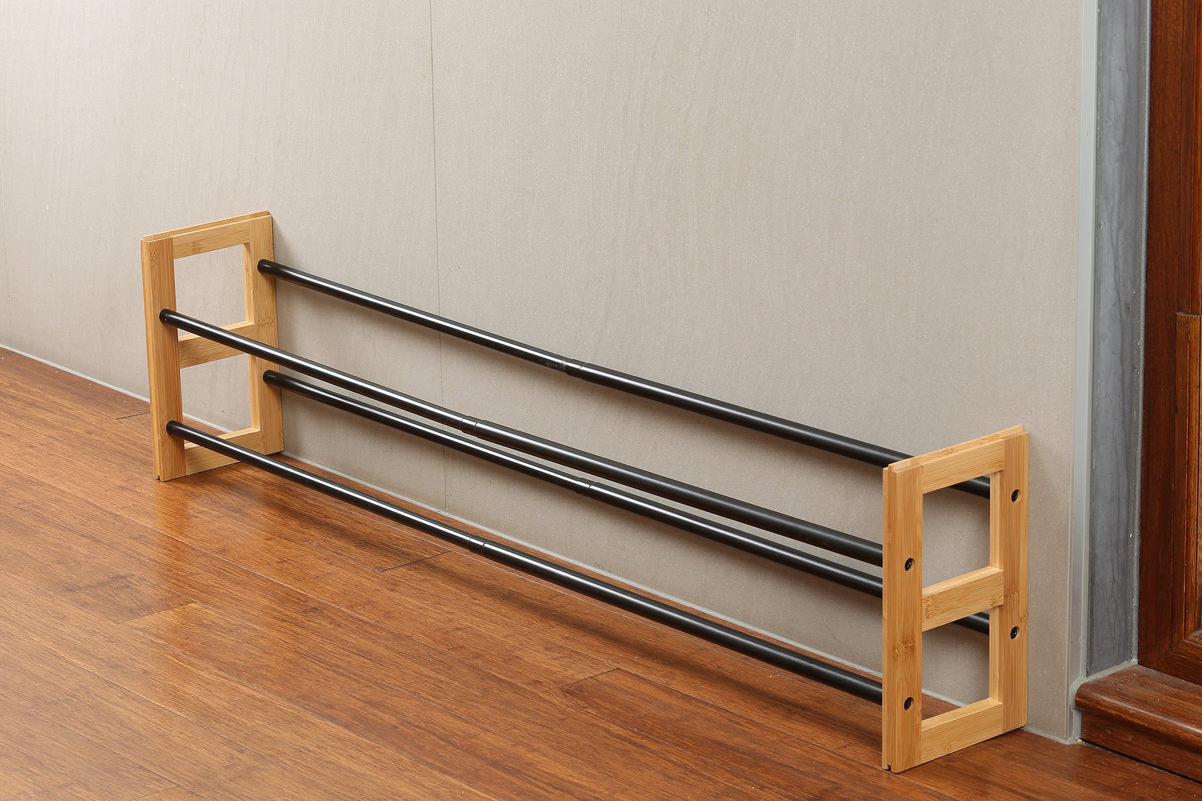 Shoe Rack Bamboo 2 Tier Extendable 63-112cm Black