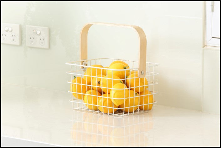 White and Bamboo Storage Basket