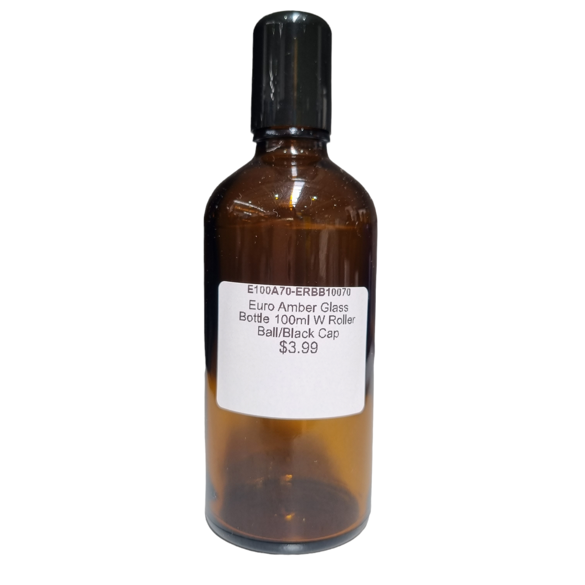 Euro Amber Glass Bottle 100ml W Roller Ball/Black Cap