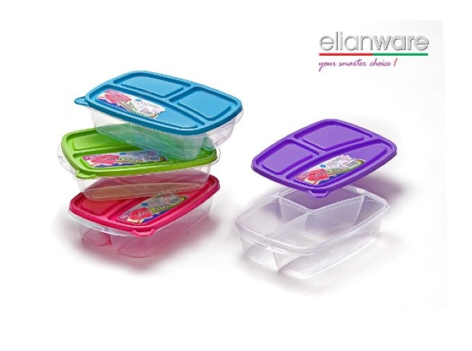 3 Section Wrap Lunch Box W Coloured Lid
