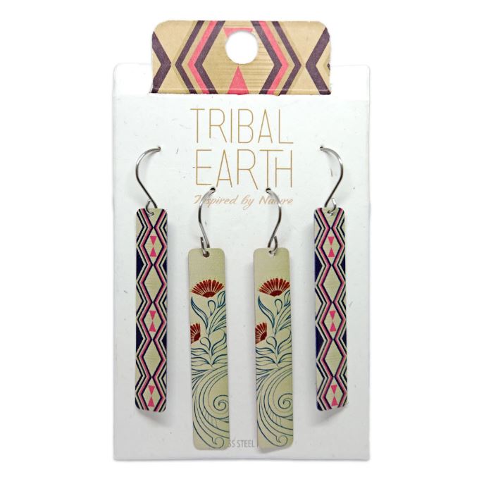 Drop Earrings Set, S/Steel Studs, Tribal Earth