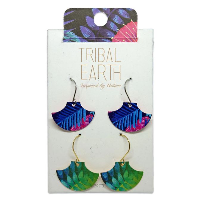 Pagoda Earring Set, S/Steel Studs, Tribal Earth