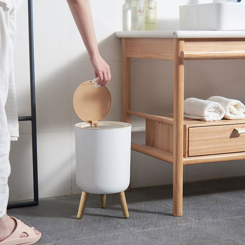 Round Luxury Wood Grain Top Waste Bin 7L