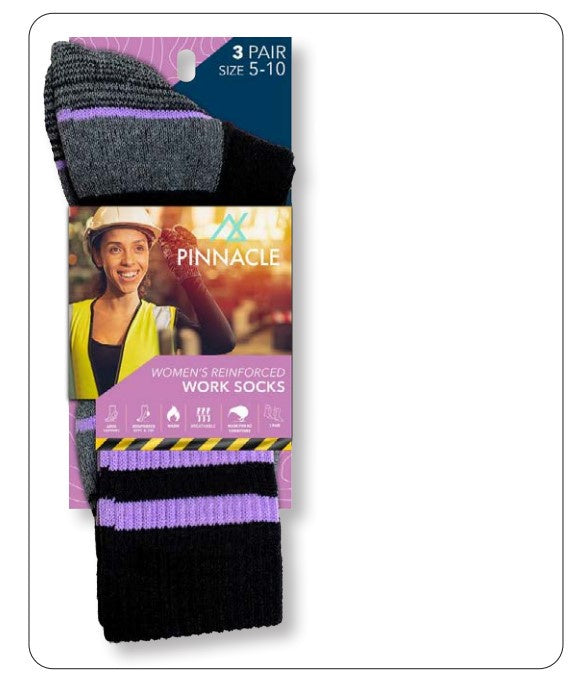 Women’s  Reinforced  Work Socks  Size 5-10,  3 Pack