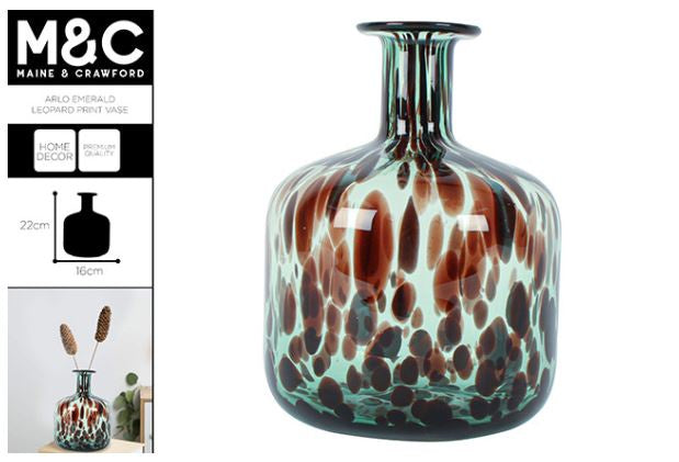 Arlo Emerald Leopard Print Vase H22 X D16cm